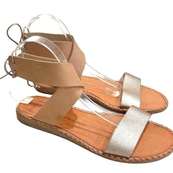 Dolce Vita Tan and Gold Leather Strappy Sandal SZ 8.5 - Picture 1 of 8